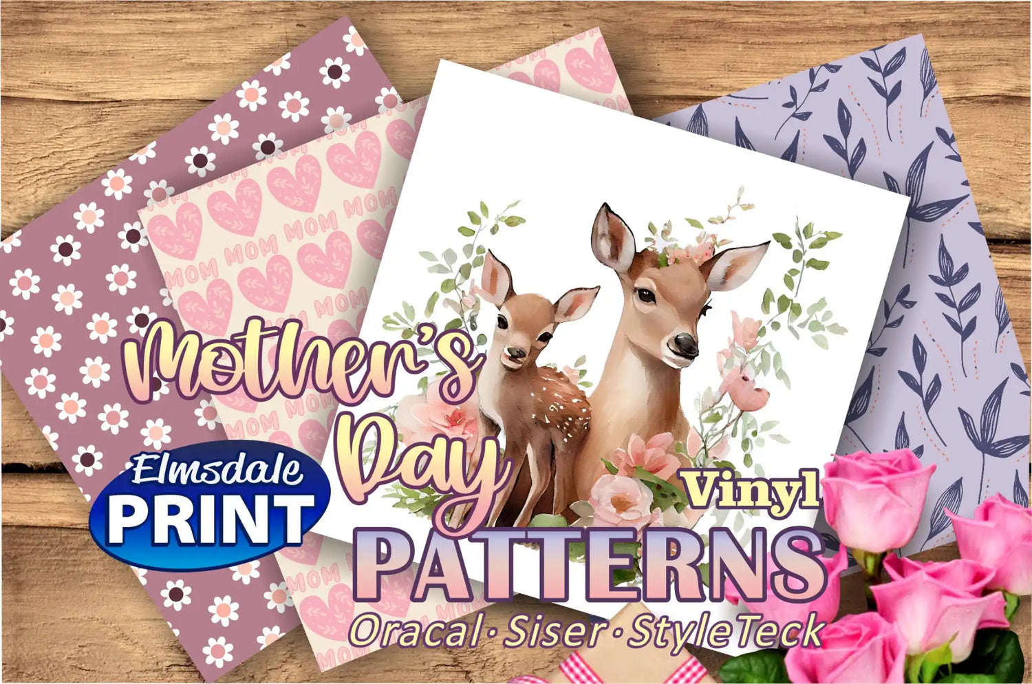 A display of various patterned vinyl sheets for crafting.