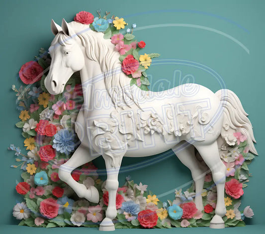 3D White Horses 002 Printed Pattern Vinyl