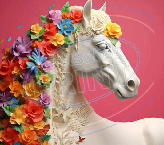 3D White Horses 004 Printed Pattern Vinyl