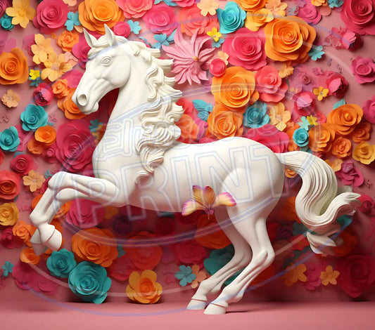3D White Horses 006 Printed Pattern Vinyl