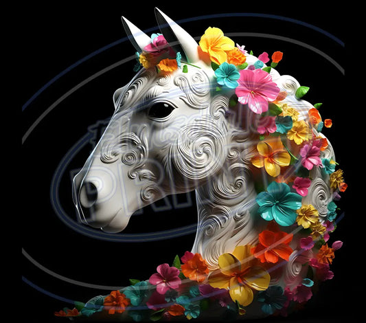 3D White Horses 008 Printed Pattern Vinyl