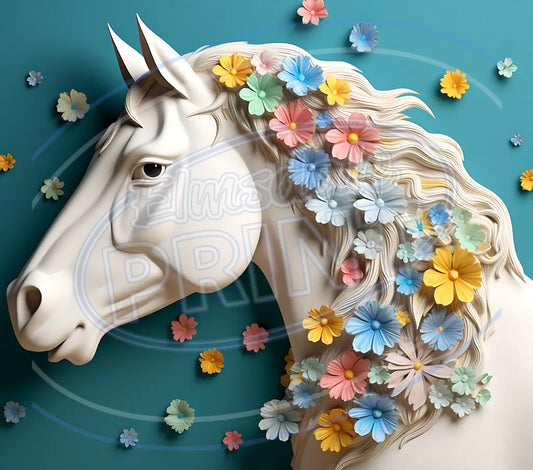 3D White Horses 009 Printed Pattern Vinyl