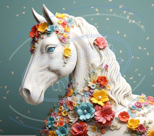 3D White Horses 010 Printed Pattern Vinyl