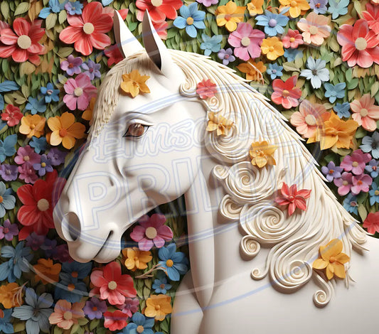 3D White Horses 014 Printed Pattern Vinyl