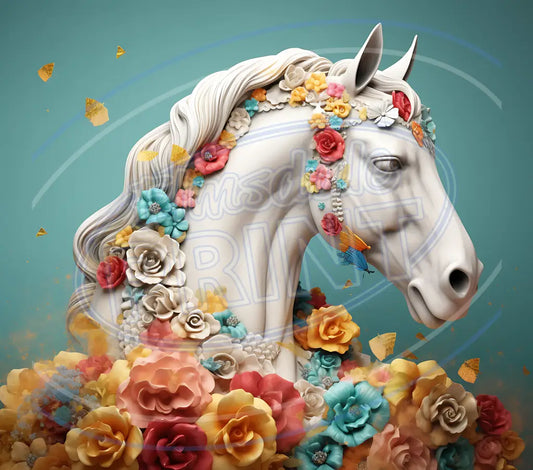 3D White Horses 017 Printed Pattern Vinyl