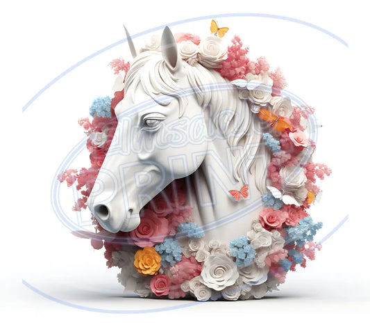 3D White Horses 023 Printed Pattern Vinyl