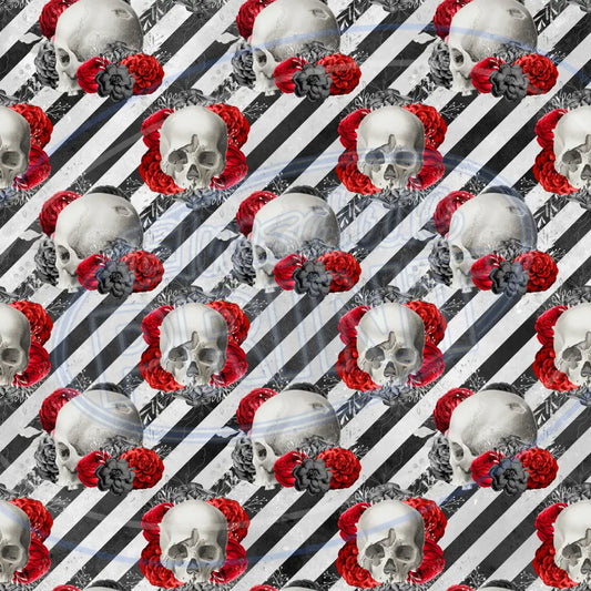 Red Silver Skulls 002 Printed Pattern Vinyl
