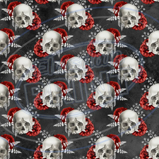 Red Silver Skulls 010 Printed Pattern Vinyl