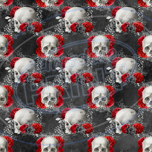 Red Silver Skulls 012 Printed Pattern Vinyl