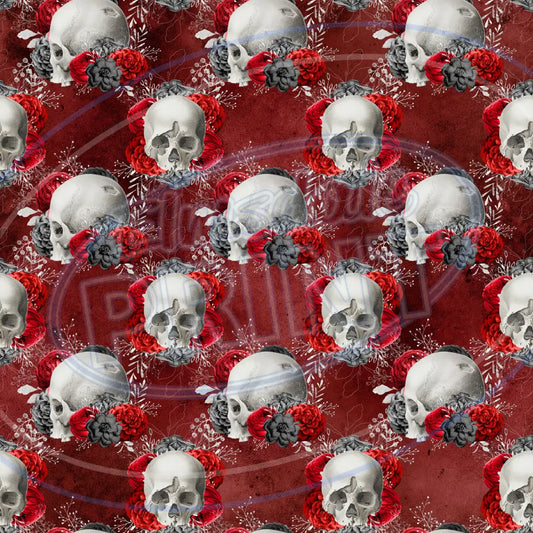 Red Silver Skulls 017 Printed Pattern Vinyl