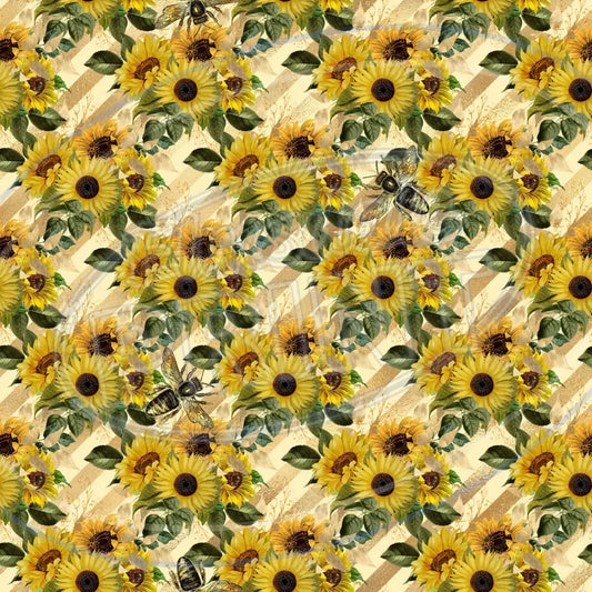 Sunflower Bees 015 Printed Pattern Vinyl